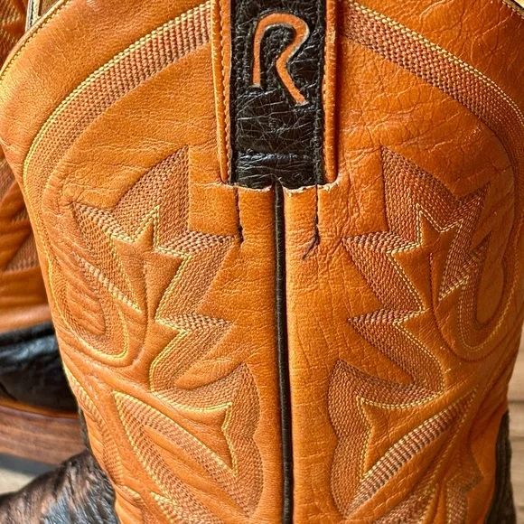 Rod Patrick Men's Handmade Ostrich Black Brown Leather Western Boots Sz 8D - Picture 4 of 10